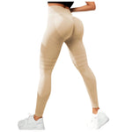 Charger l&#39;image dans la galerie, Vue arrière du legging 3D sculptant beige Zafora, taille haute avec fort effet push-up et galbant des fesses
