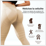 Charger l&#39;image dans la galerie, Legging 3D sculptant beige Zafora vu de dos, aide à réduire la cellulite avec reliefs 3D, zéro transparence et maintien confortable

