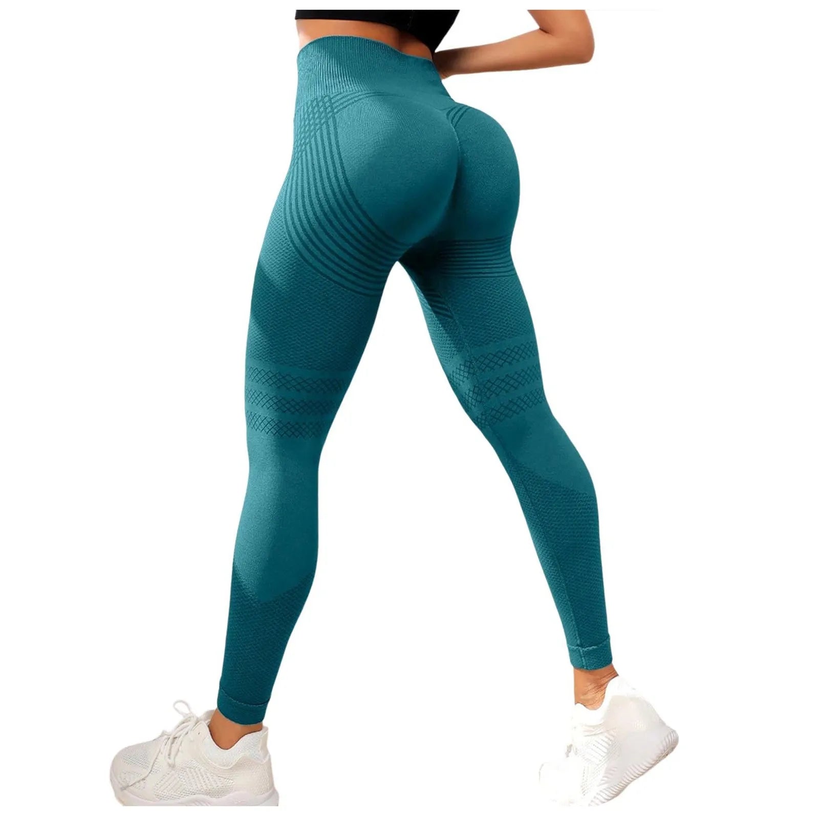 Vue arrière du legging 3D sculptant bleu Zafora, taille haute avec effet push-up et galbant des fesses
