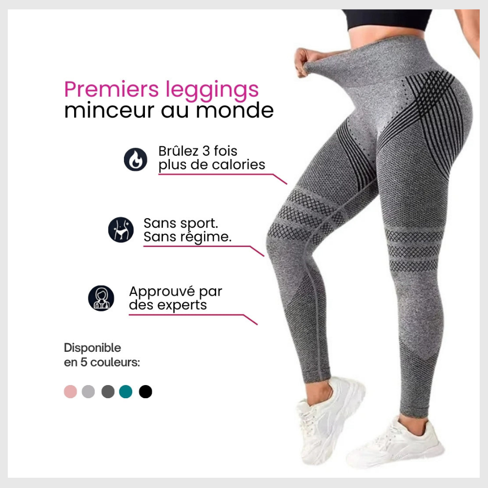 Legging 3D sculptant gris Zafora présenté comme premier legging minceur, taille haute, effet push-up et brûle-graisse