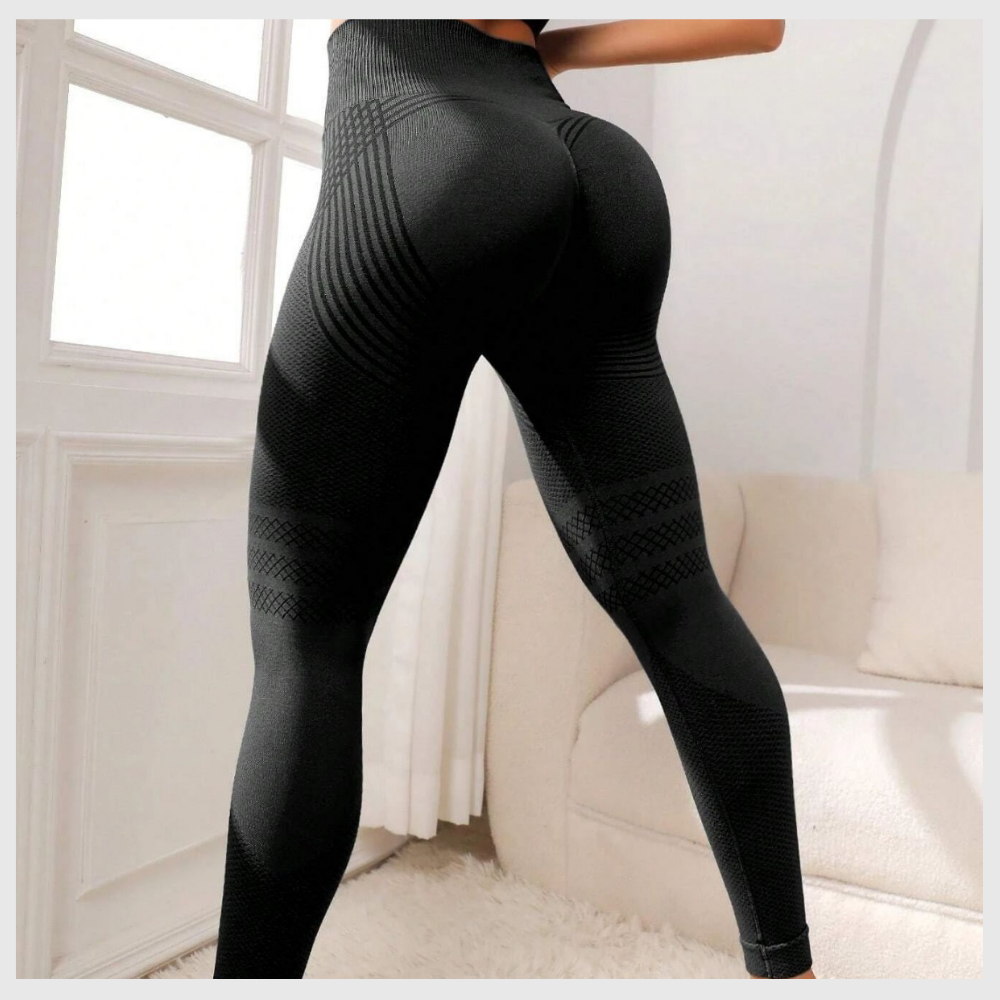 Vue arrière du legging 3D sculptant noir Zafora, taille haute avec fort effet push-up et galbant des fesses