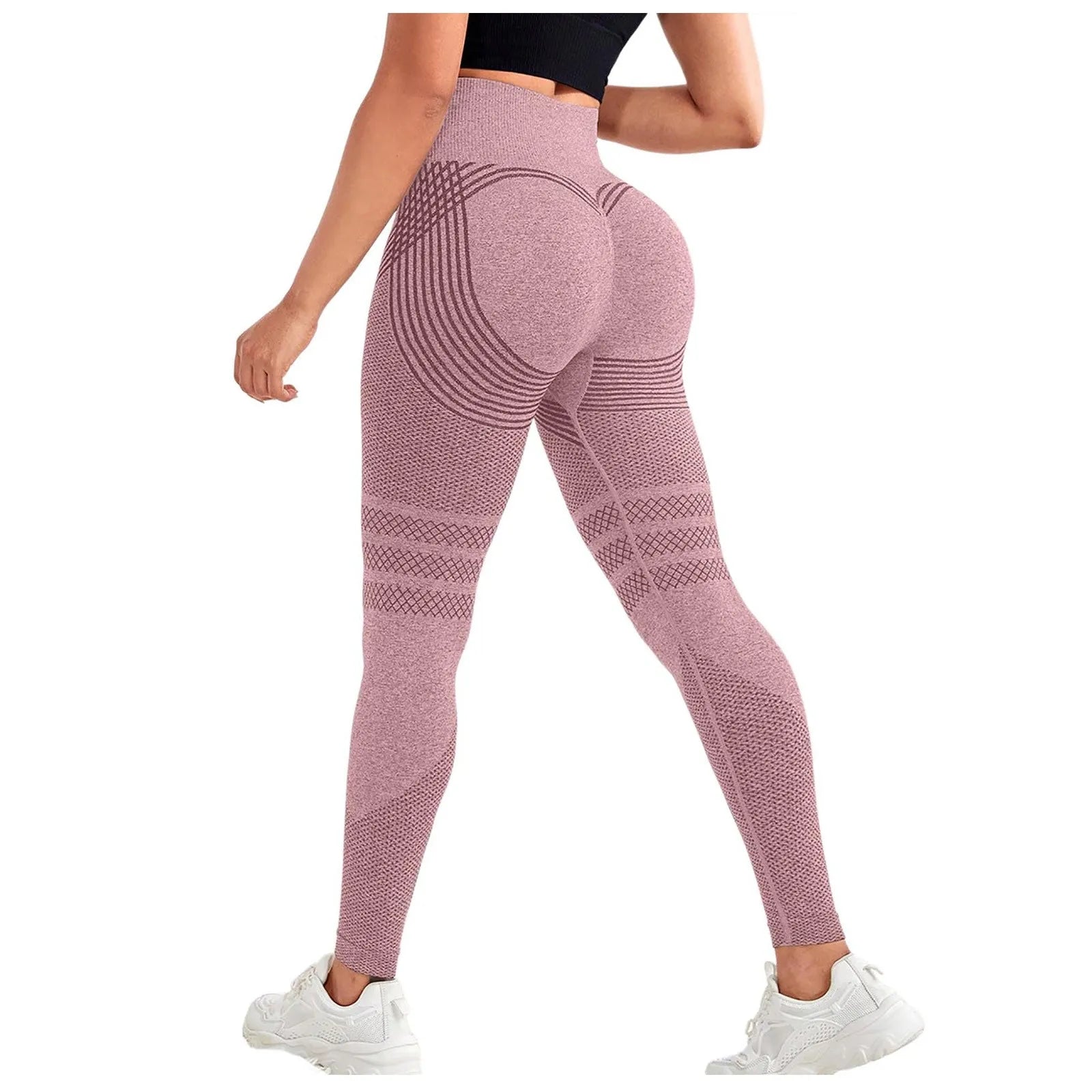 Vue arrière du legging 3D sculptant rose Zafora, taille haute avec effet push-up et galbant des fesses