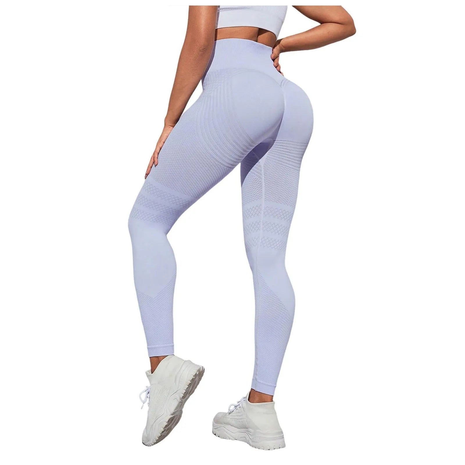 Vue arrière du legging 3D sculptant violet clair Zafora, taille haute avec effet push-up et galbant des fesses